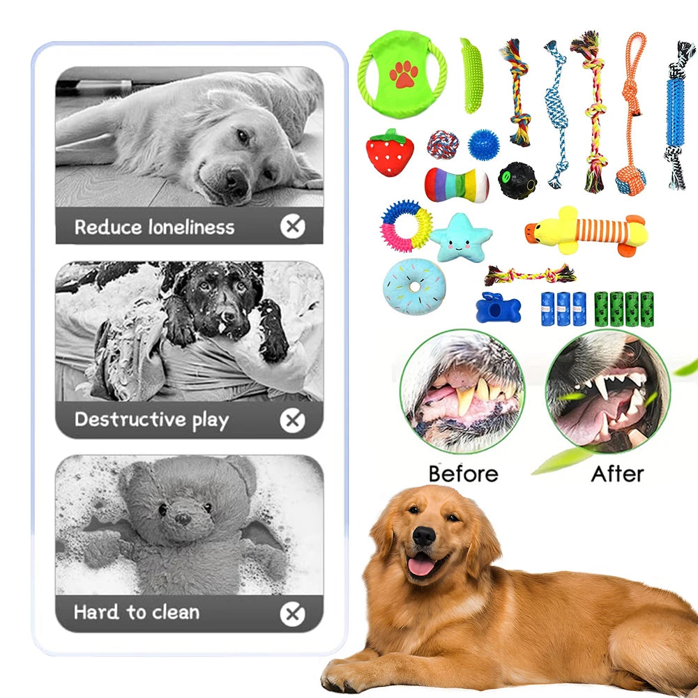 25Pcs Puppy Chew Toys Dog Chew Toys Dog Treat Balls & Squeaky Toy for Small Medium Dogs