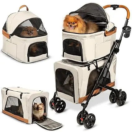 Pet Stroller with Detachable Carriers - Ideal for 2 Dogs or Cats - Compact & Convenient Design - Easy Assembly Double Dog