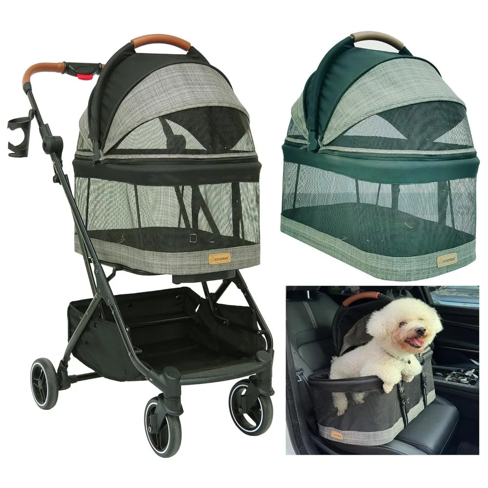 Fashion 3-in-1 Dog Cat Stroller with Detachable Carrier&Car Seat Combo Best Lightweight Folding Portable All-Terrain Travel