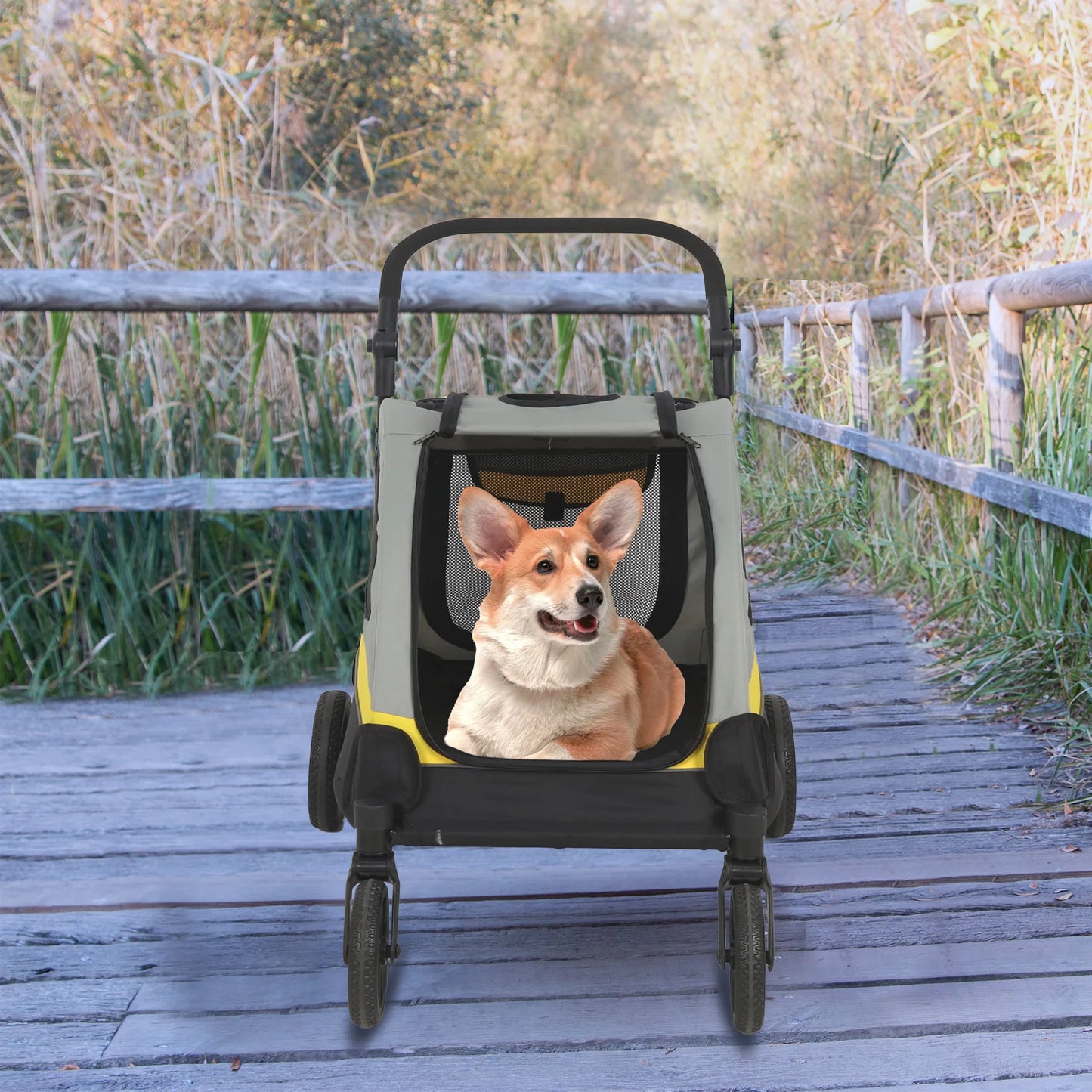 Portable Outdoor Small Dog & Cat Travel Stroller Folding Jogger Wagon Carrier with Adjustable Handle and Safety Leash
