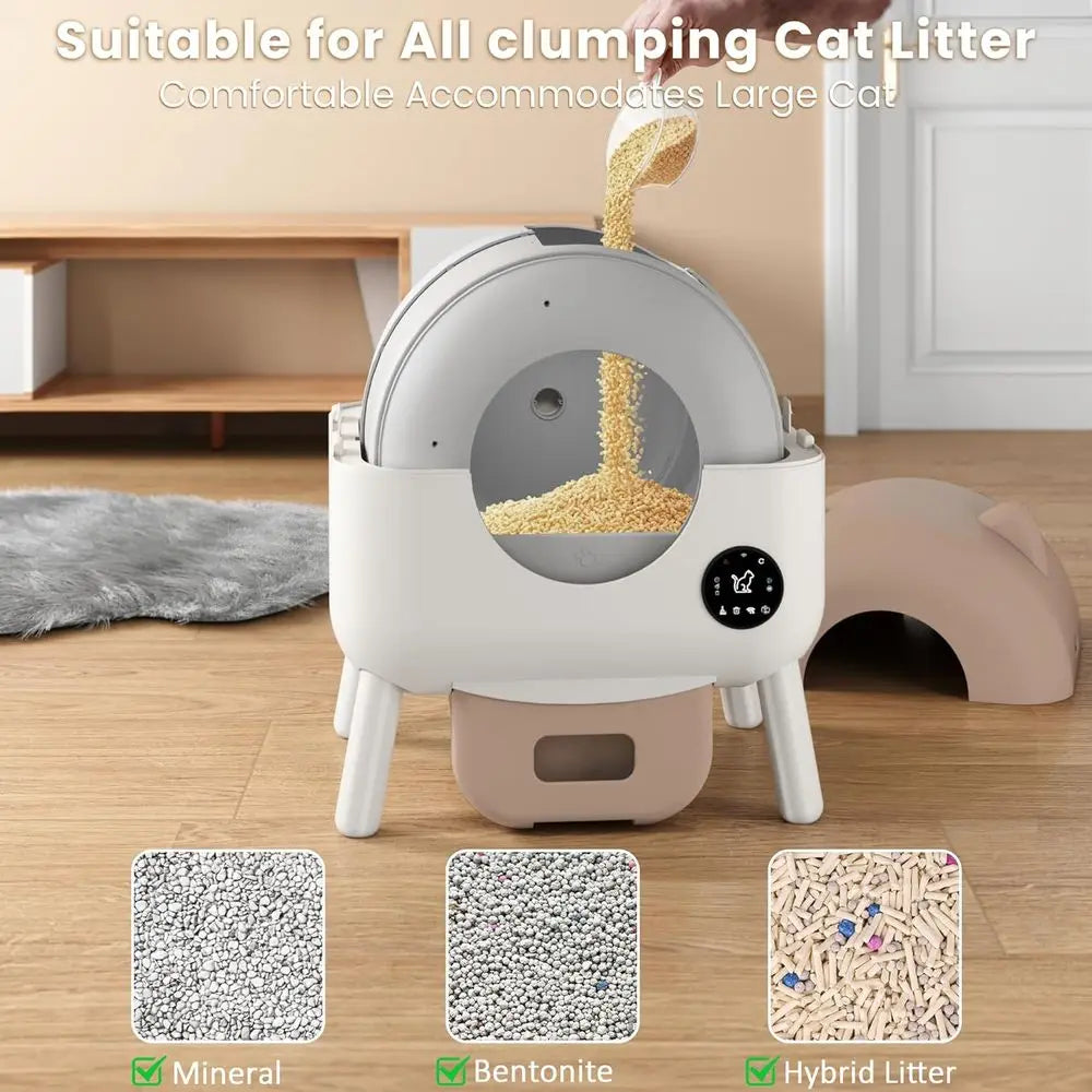 Large-Capacity Smart Litter Box for Multiple Cats, Self-Cleaning, Odor-Controlled, App-Enabled, White