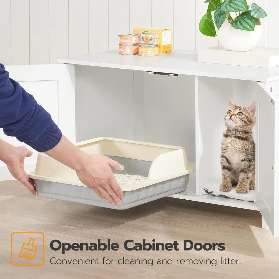 HOOBRO Litter Box Enclosure, Hidden Cat Furniture with Removable Divider, End Table, White