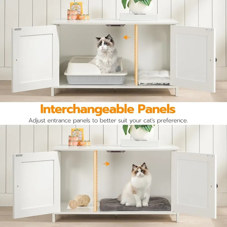 HOOBRO Litter Box Enclosure, Hidden Cat Furniture with Removable Divider, End Table, White