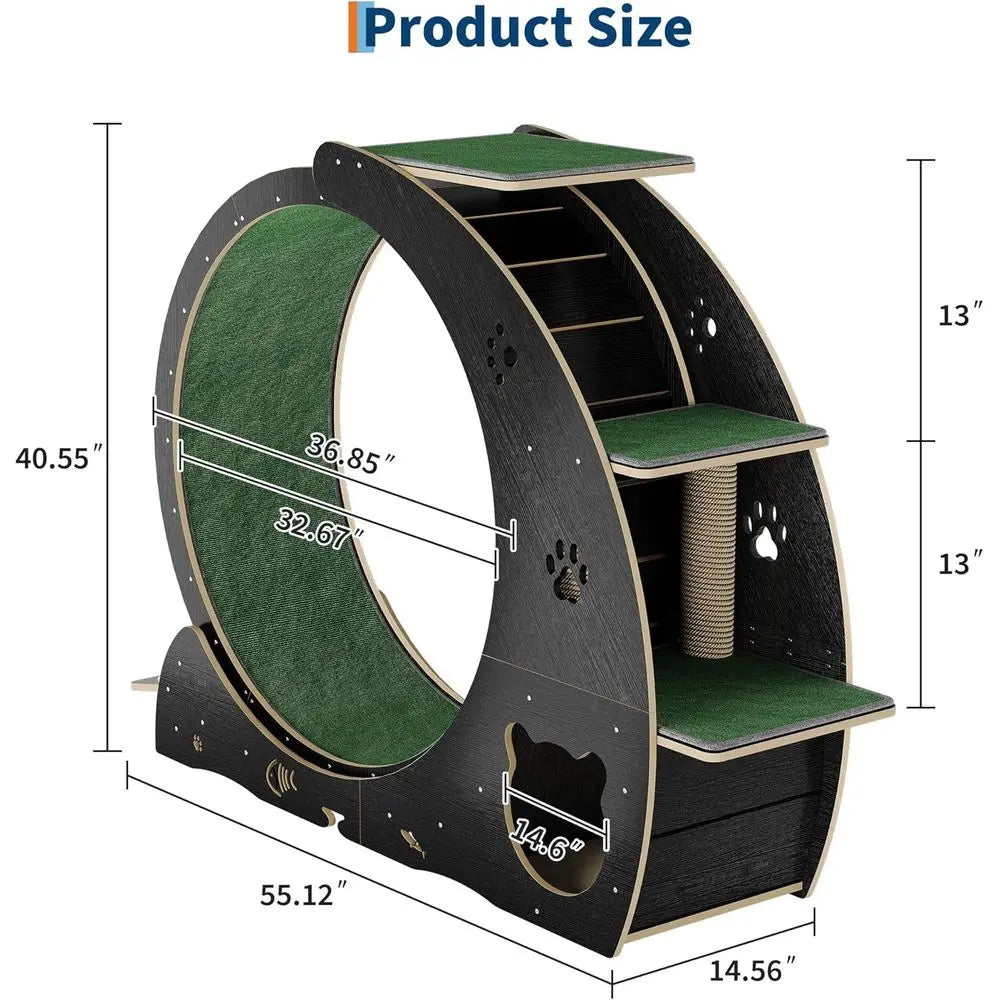 40 Large Indoor Cat Exercise Wheel, 4-in-1 Running Treadmill with Carpeted Track and Scratcher