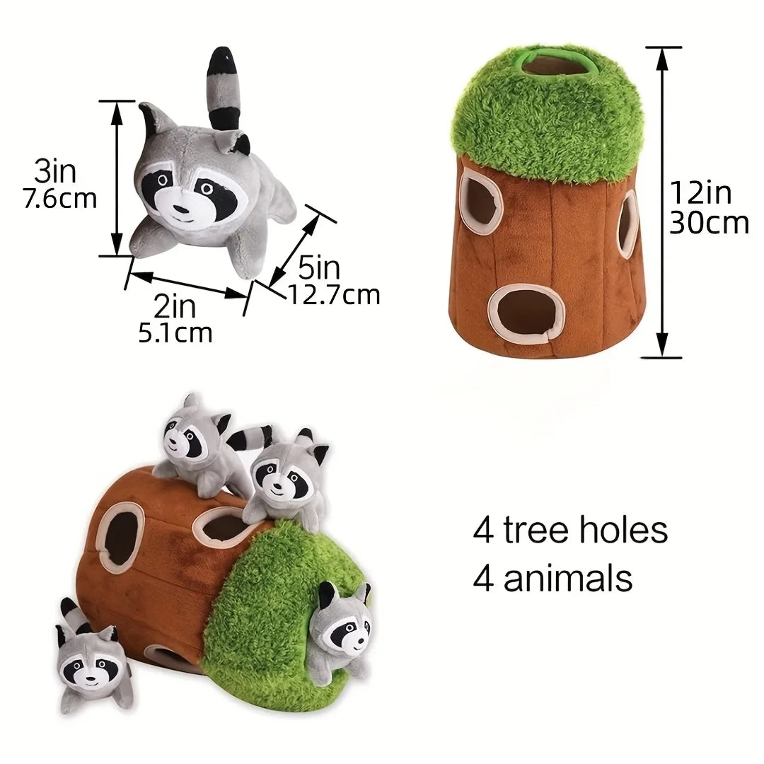 1pc Raccoon In Tree Design Pet Grinding Teeth Squeaky Plush Toy, Chewing Toy for Dog Interactive Supply, Hide And Seek, Suitable