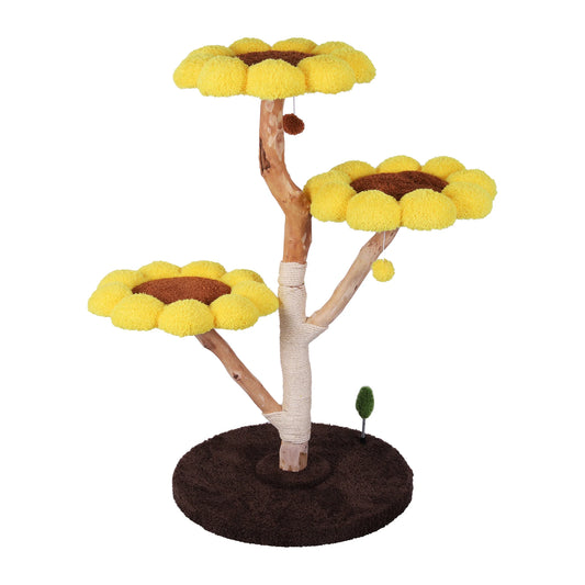 Sunflower Cat Tree with Scratching Post Cat Climbing Frame Anti-Slip Lovely Cat Jumping Platform for Pet Playground Small Nest