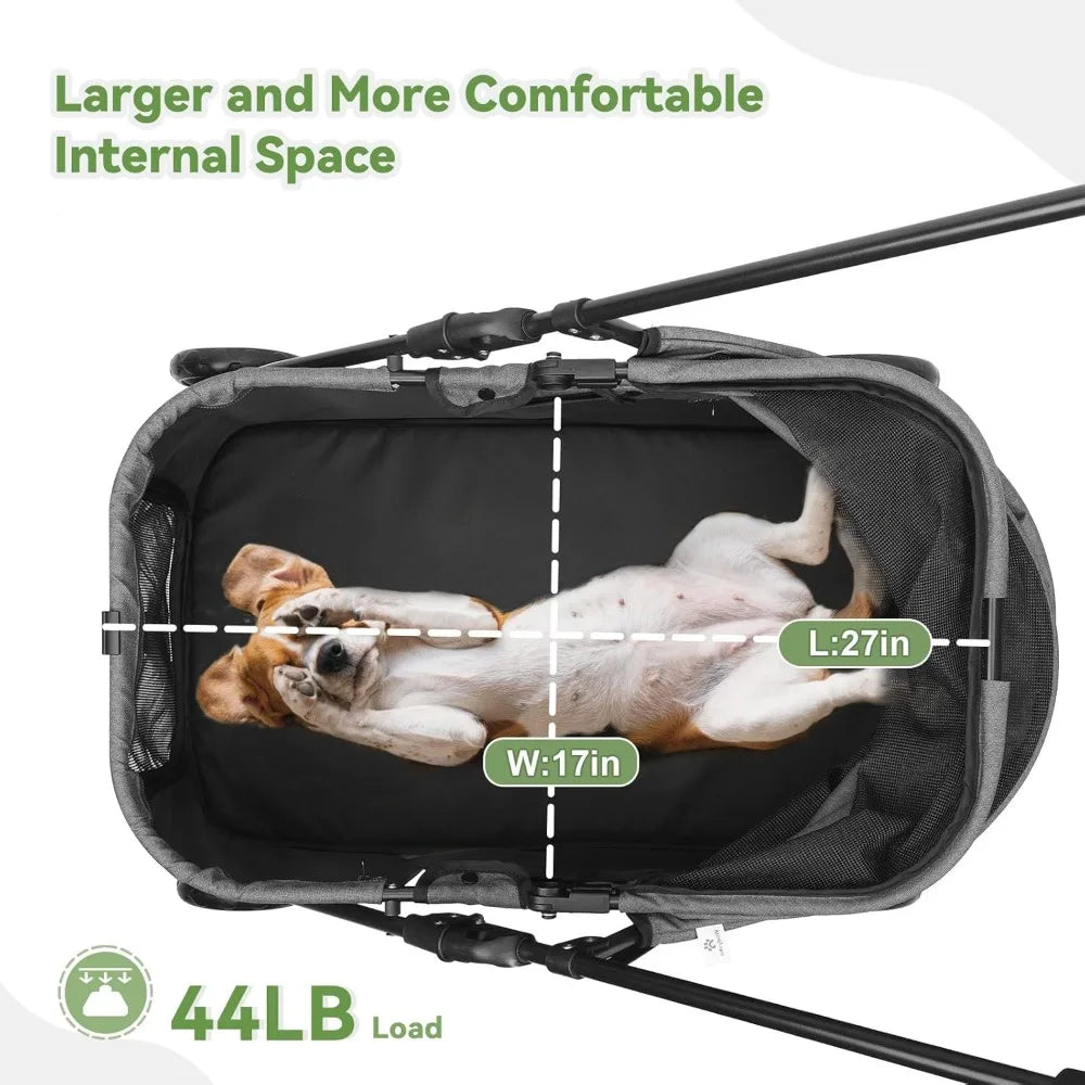 20% Larger Capacity, Dog Stroller for Medium/Small Pets with Dog Poop Bags & Dispenser, Storage Pouch, Zipperless, Entry in
