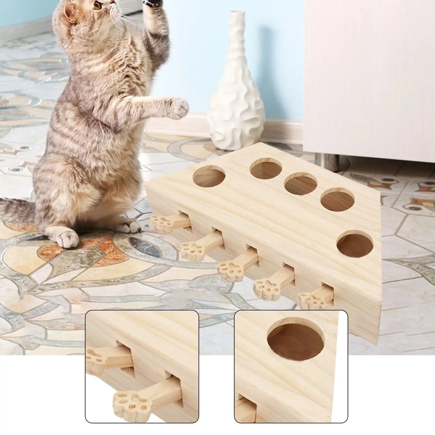 Whack A Cat Toy Interactive Cat Toy Exercise, Fun, Keeps Pet Entertained Enrichment for All Ages Cats Kittens Wooden