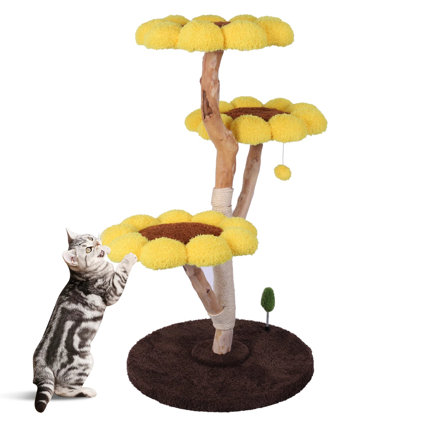 Sunflower Cat Tree with Scratching Post Cat Climbing Frame Anti-Slip Lovely Cat Jumping Platform for Pet Playground Small Nest