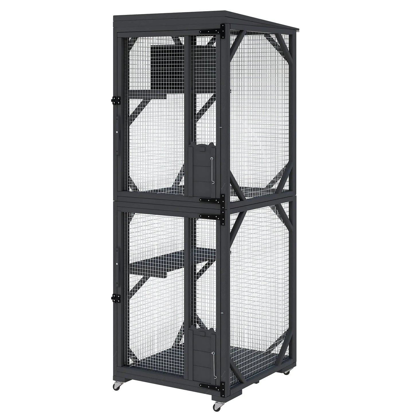 74.8" Large Catio Outdoor Cat Enclosure With 4 Lockable Wheels Weatherproof Multi-Door Cat House Patio Cattery For Multiple Cats