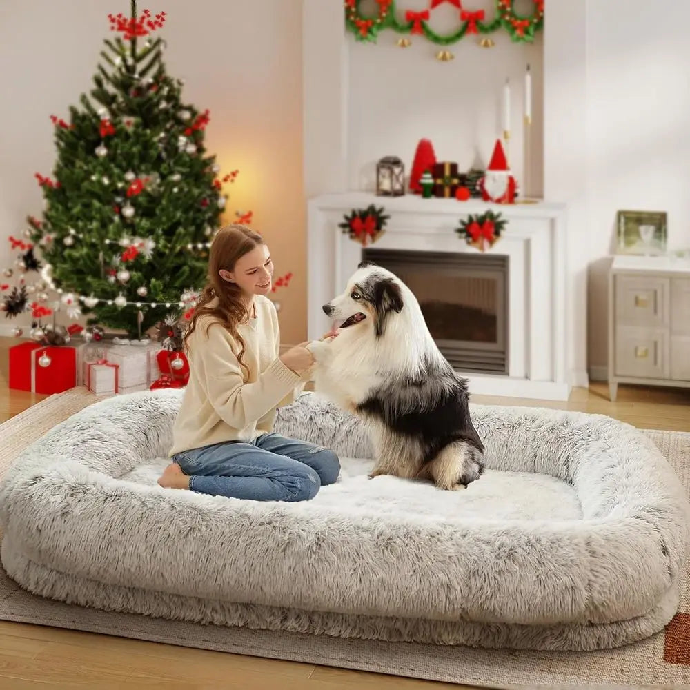 Orthopedic 46x10x76 Large Adult Human-Sized Dog Bed, Removable Cover, Light Grey
