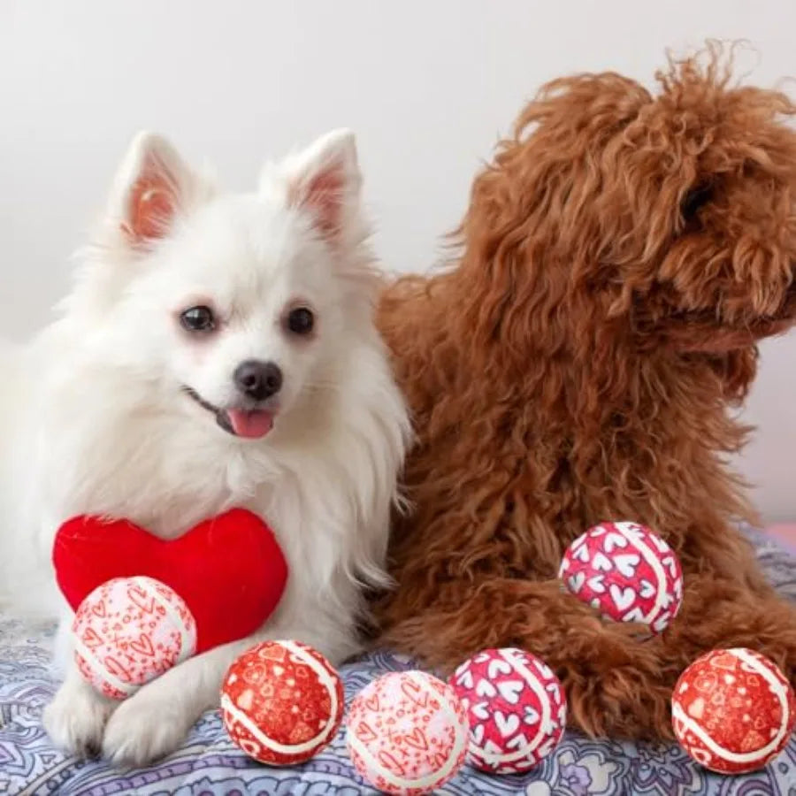 36 Pcs Heart Design Dog Tennis Balls 2.5 Inches Valentine Day Toy Ball for Small Medium Large Dog Durable Teething Chew Toy for