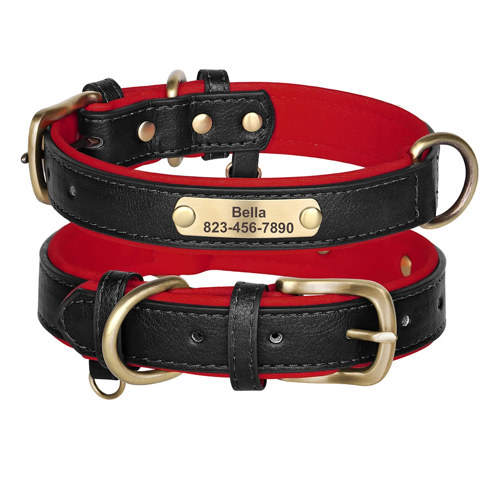 Personalized  PU Leather Dog Collar Free Engraved Dog ID Collars Nameplate Soft Padded For Small Medium Large Dogs Adjustable