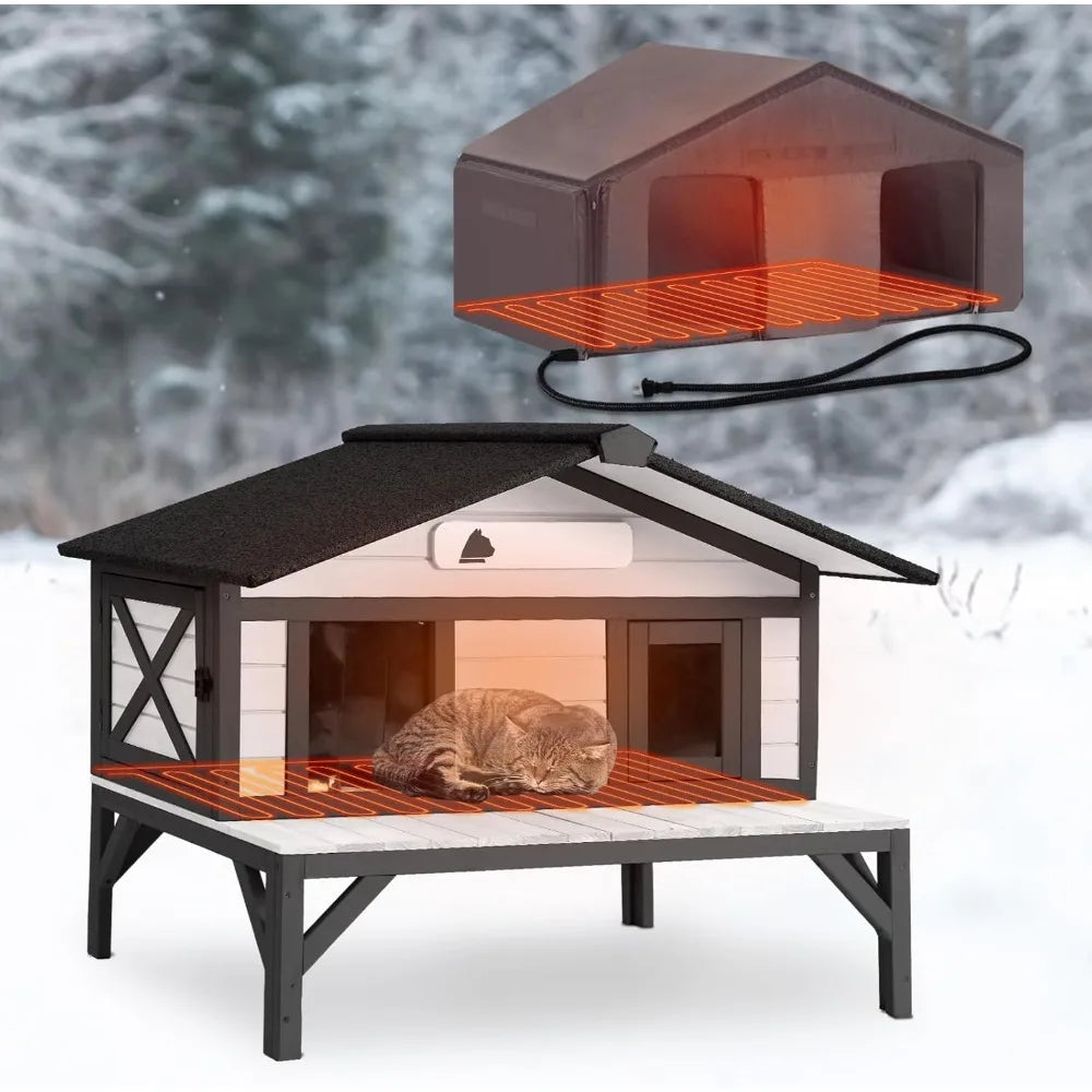 Insulated Outdoor Cat Shelter for Large Cats with Weatherproof Heating Pad and Insula