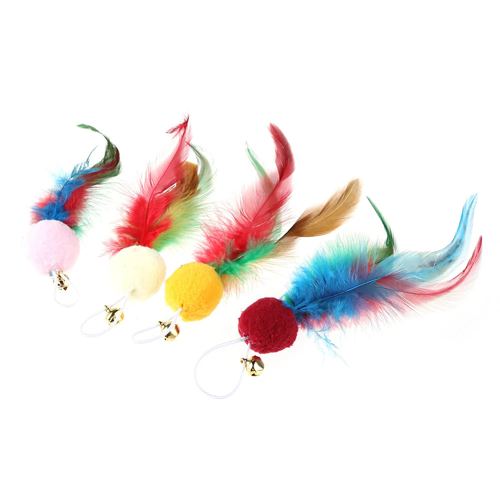 10Pcs Replacement Cat Feather Toys with Bell Feather Replacement Head Cat Wand Toy Refills for Indoor Cats Kitten Exercise