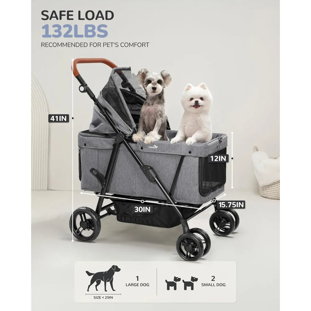 Dog Stroller for Large & Medium Dogs (20–132 lbs), Pet Stroller for 2 Small Dogs, Extra Large Heavy Duty, Foldable & Ventilated