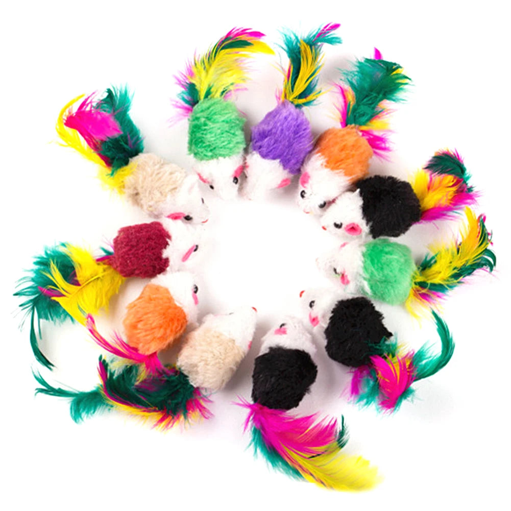 10 Pcs False Mouse Cat Toys Colorful Feather Kitten Toys Pet Toys Funny Playing Toys for Indoor Cats Kitten Puppy Pet Supplies
