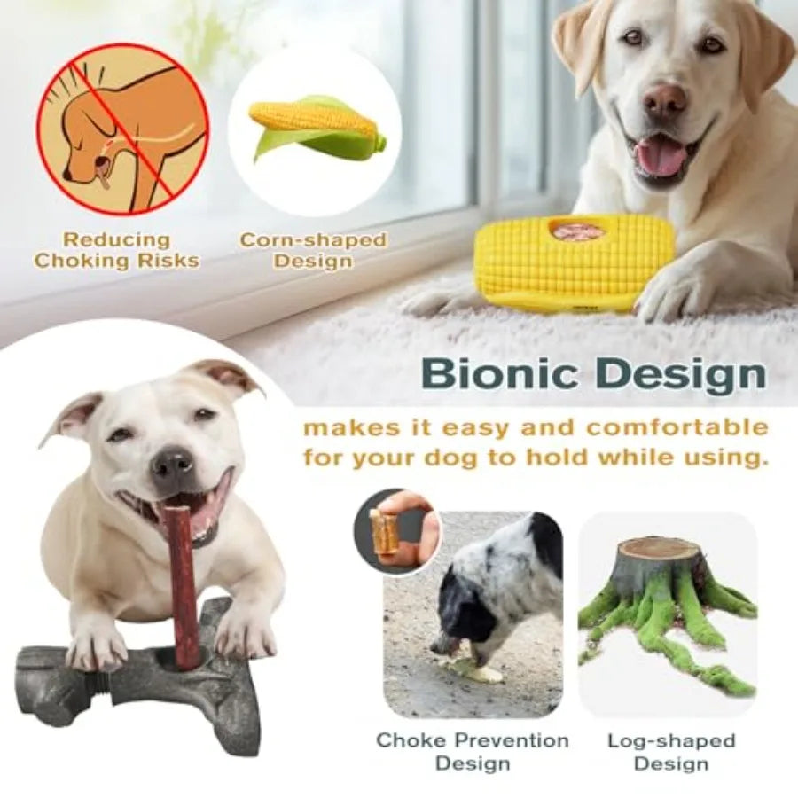 2-in-1 Durable Dog Toy Bundle for Small to Large Dogs: Bully Stick Holder Frozen Treat Slow Feeder in Natural Color Food-Safe I