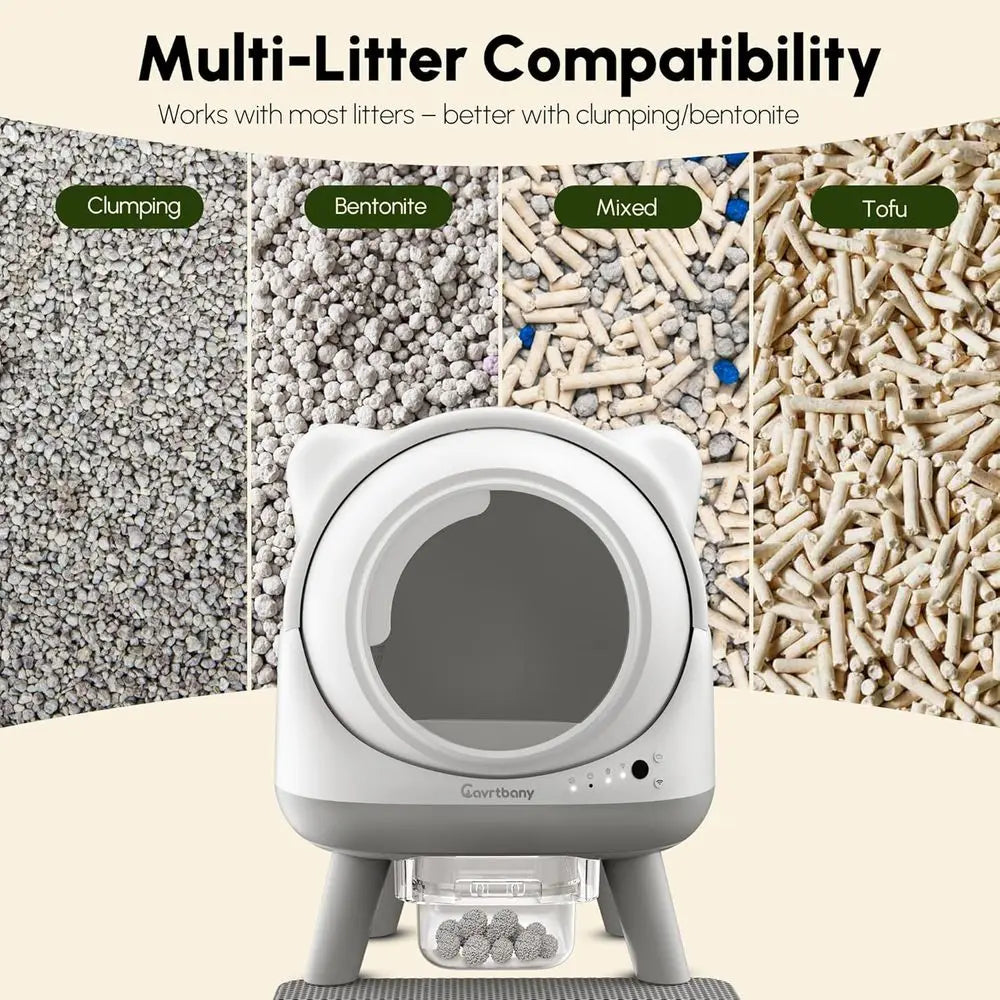 Litter Box, Self Cleaning, Cat Robot for Multiple Cats, Smart APP Control, Health Monitoring, Safety Sensors, Trash Bags, White