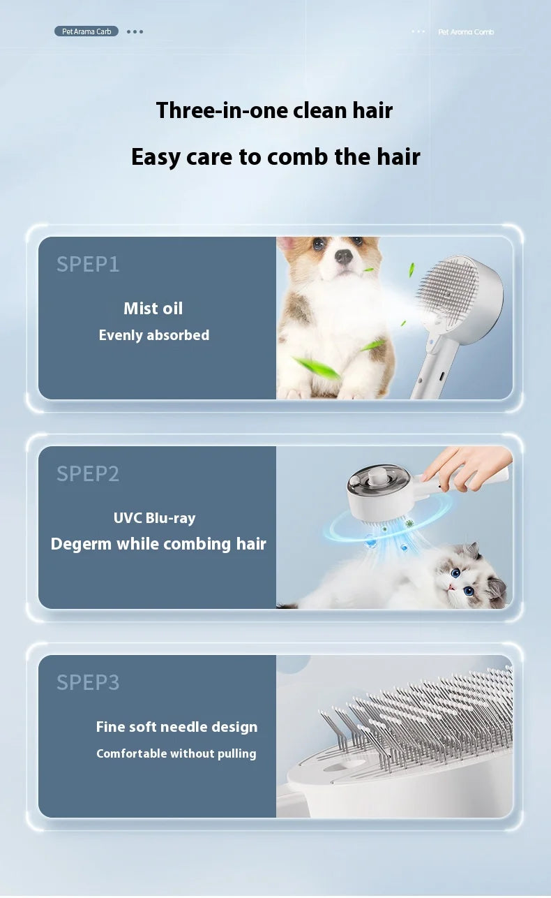 Pet Spray Massage Comb One-Click Hair Removal Comb for Cats and Dogs Cat Hair Comb Uv Bactericidal Mite Removal Comb for Cats