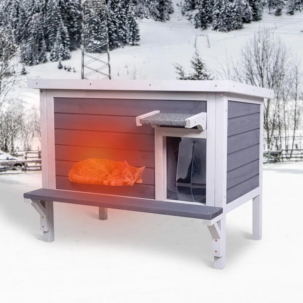 Large Weatherproof Wooden Feral Cat Shelter with Insulation and Escape Door for Outdoor Winter Use