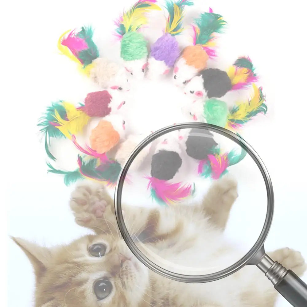 10 Pcs False Mouse Cat Toys Colorful Feather Kitten Toys Pet Toys Funny Playing Toys for Indoor Cats Kitten Puppy Pet Supplies