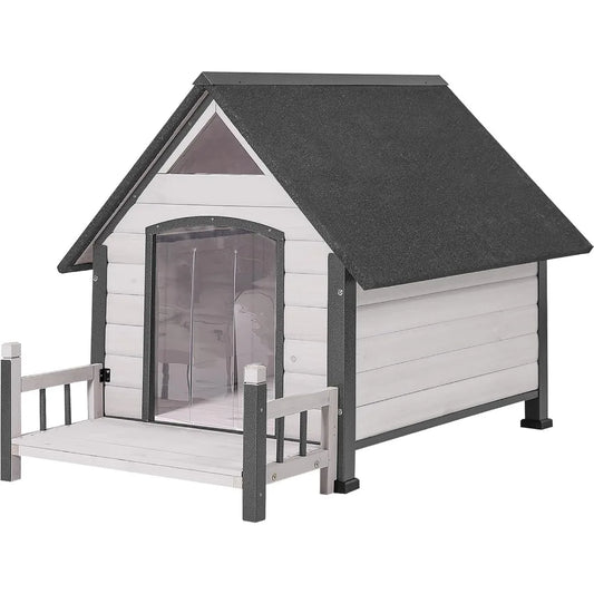 Aivituvin Dog House Outdoor with Metal Frame, Dog Kennel Outside for Small to Medium Breed, 45 Weatherproof Large Dog Shelter wi