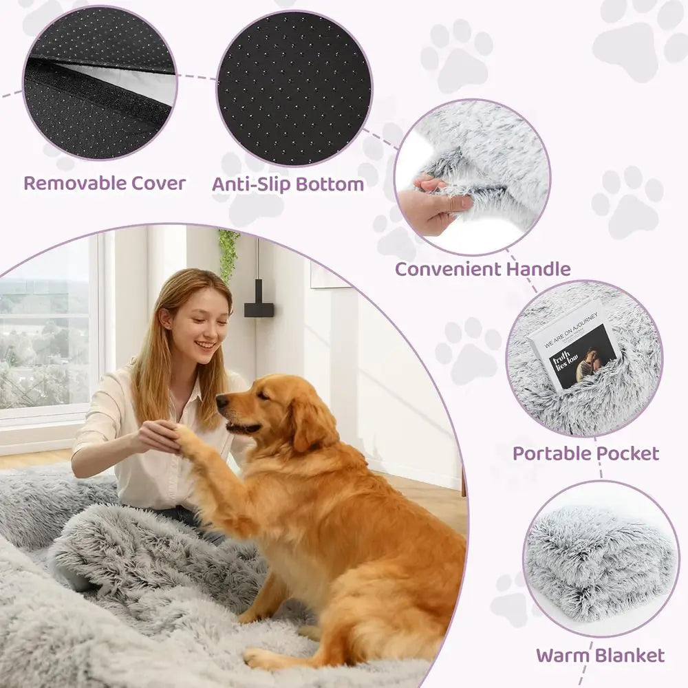 Orthopedic 46x10x76 Large Adult Human-Sized Dog Bed, Removable Cover, Light Grey