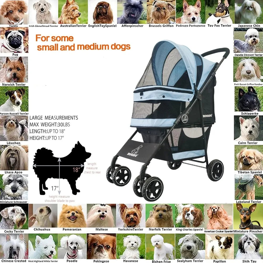 4 Wheel Dog Cat Pet Stroller Best Lightweight Foldable Compact Portable Jogger All Terrain Travel Pet Gear Puppy Doggie