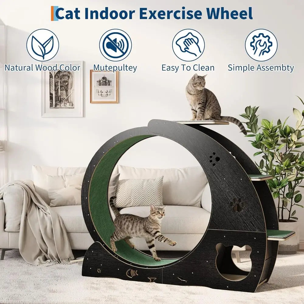 40 Large Indoor Cat Exercise Wheel, 4-in-1 Running Treadmill with Carpeted Track and Scratcher