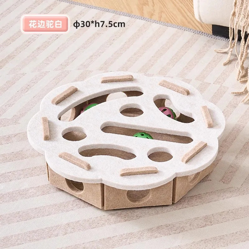 Cat Toys Ball Teasing Cat Box Self Fun Soothing Tool Bell Ball Wear resistant Felt Spinning Wheel Ball Fun Hunting Toy Plate