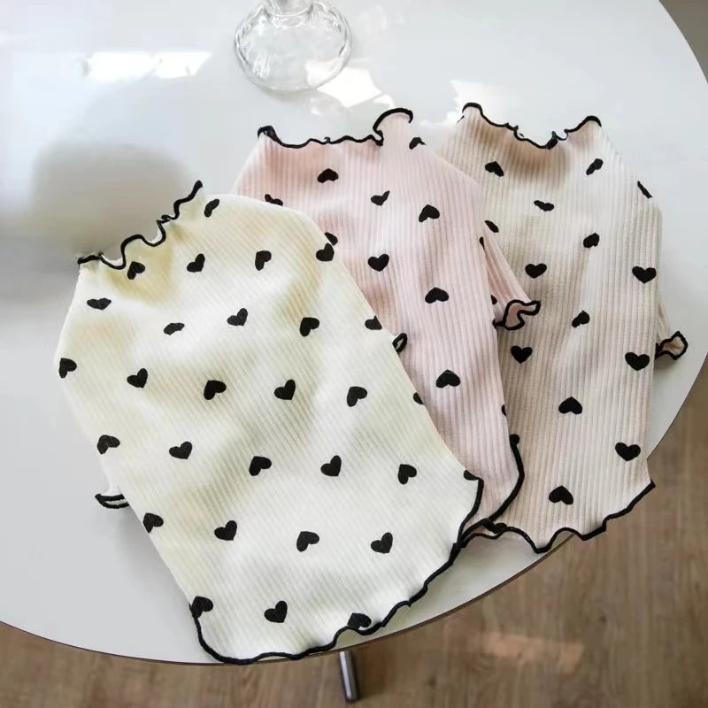 Autumn Winter Pet Undercoat Dog Clothes Cute Heart Print Waffle Home Vest Dog Cat Yorkshire Schnauzer Maltese New Year Christmas