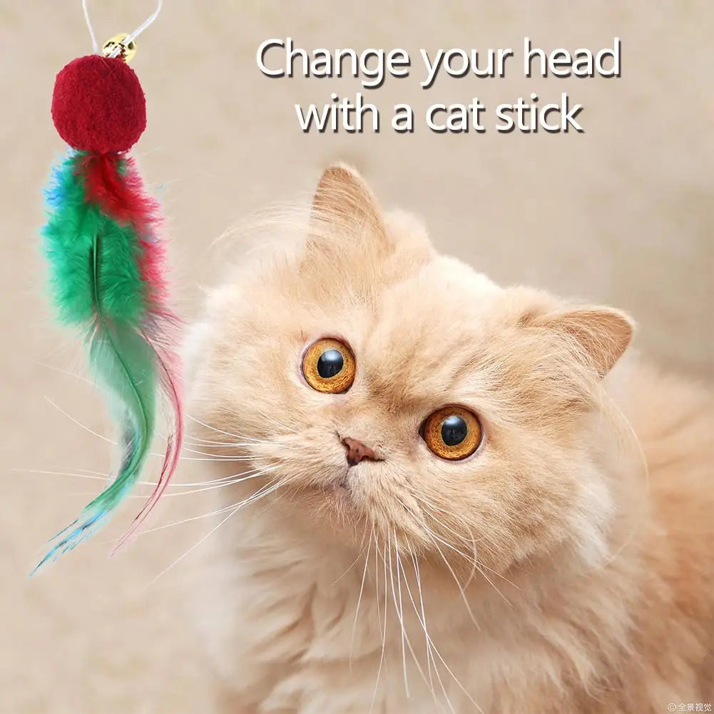 10Pcs Replacement Cat Feather Toys with Bell Feather Replacement Head Cat Wand Toy Refills for Indoor Cats Kitten Exercise