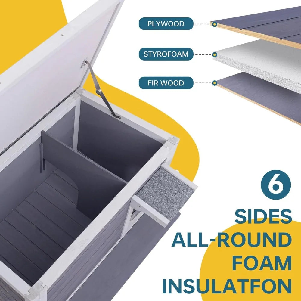 Large Weatherproof Wooden Feral Cat Shelter with Insulation and Escape Door for Outdoor Winter Use
