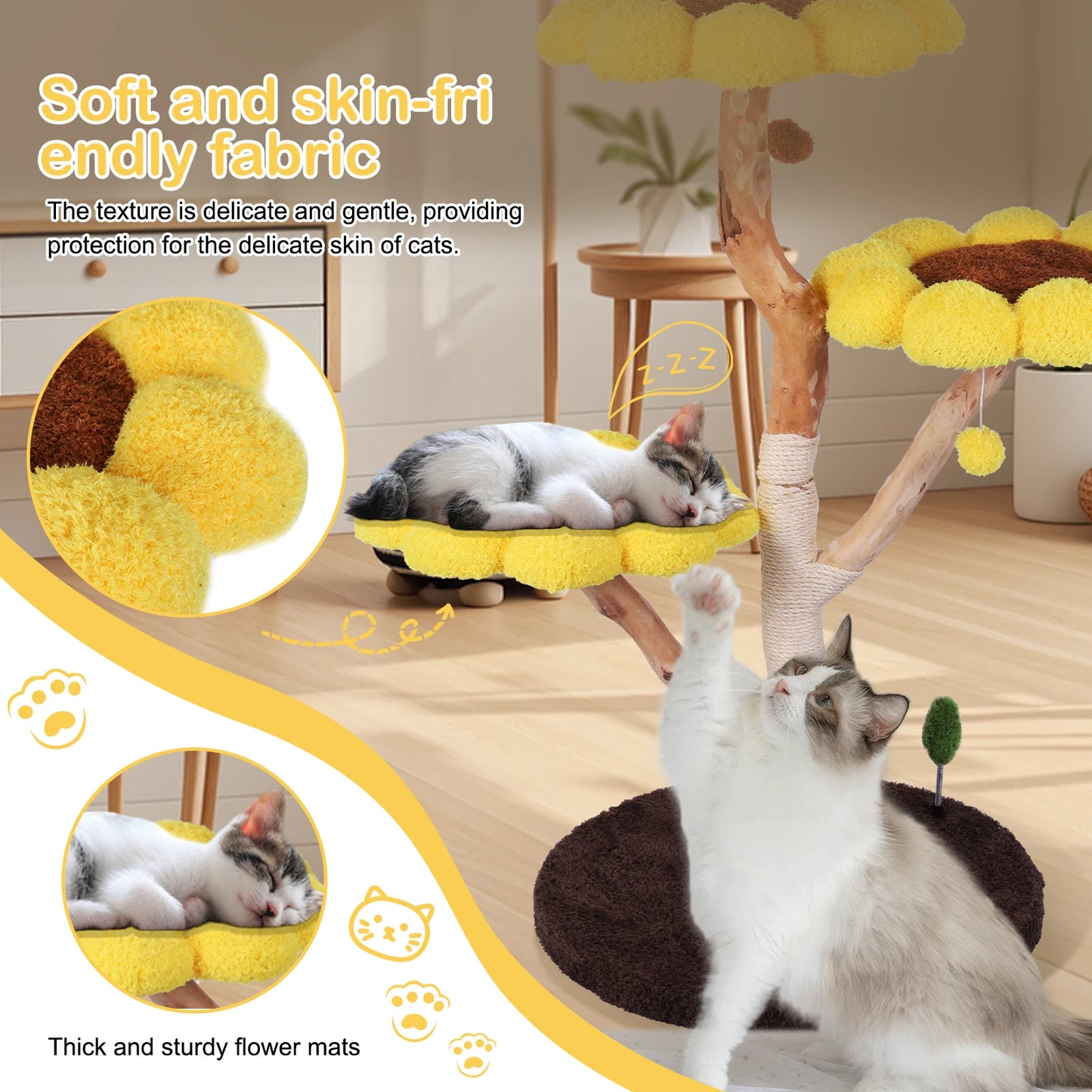 Sunflower Cat Tree with Scratching Post Cat Climbing Frame Anti-Slip Lovely Cat Jumping Platform for Pet Playground Small Nest