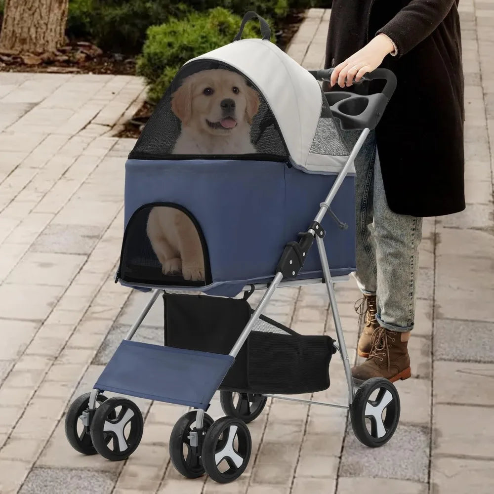 Collection 4-Wheel Pet Stroller for Medium Dogs & Cats - Detachable Carrier, Cup Holder, Bottom Storage - Navy Black