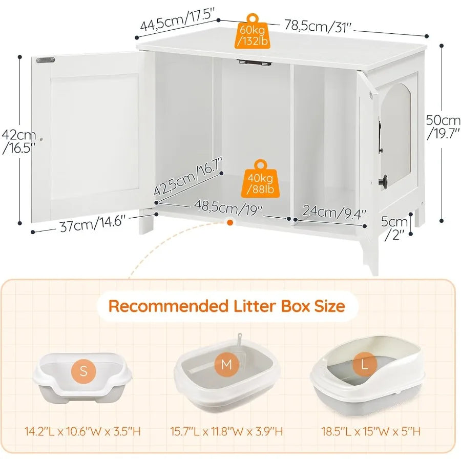 HOOBRO Litter Box Enclosure, Hidden Cat Furniture with Removable Divider, End Table, White