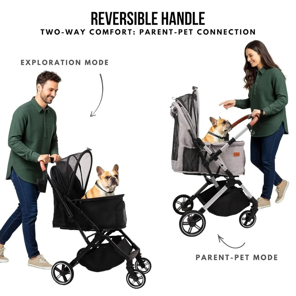 Stroller for Small Medium Dogs Cats Up to 45 lbs, Travel Lite Collapsible, All Terrain 4 Wheels for Jogging, Running, Grey
