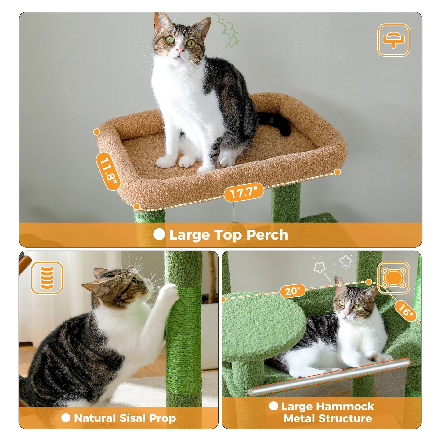 Cat Tree for Indoor Cats Multi-Level Cat Tower with Large Hammock Sisal Covered Scratching Posts Cozy Condo and Top Perch Pink