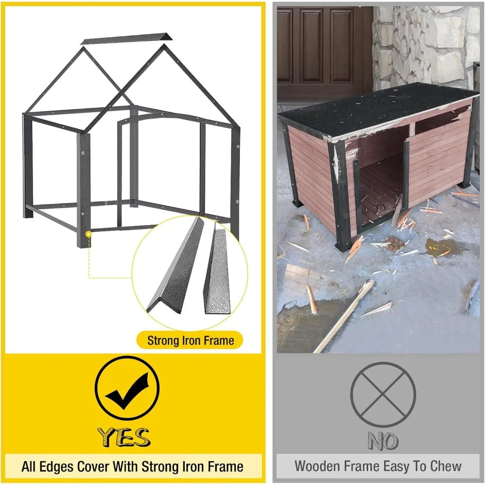 Aivituvin Dog House Outdoor with Metal Frame, Dog Kennel Outside for Small to Medium Breed, 45 Weatherproof Large Dog Shelter wi
