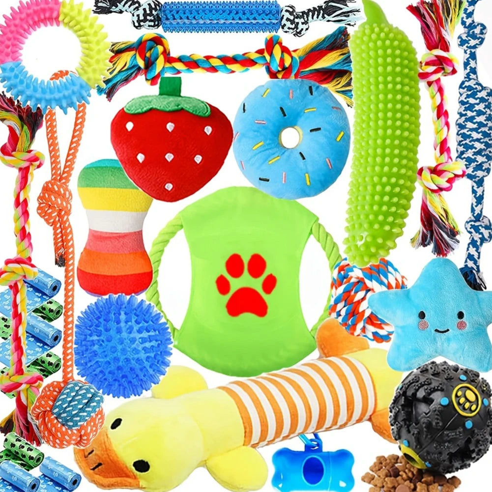 25Pcs Puppy Chew Toys Dog Chew Toys Dog Treat Balls & Squeaky Toy for Small Medium Dogs