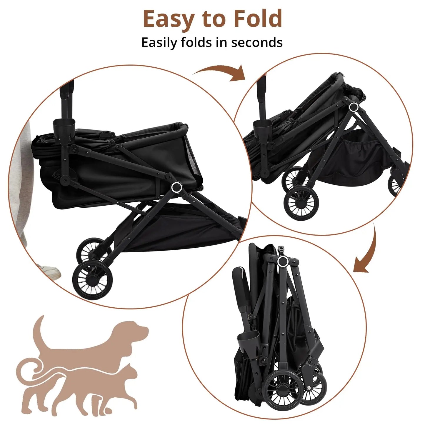 4-Wheel Lightweight Dog Stroller Foldable For Cats Dogs Up to 50 Lbs 360° Swivel Wheels & Foot Brake Weatherproof Pet Stroller