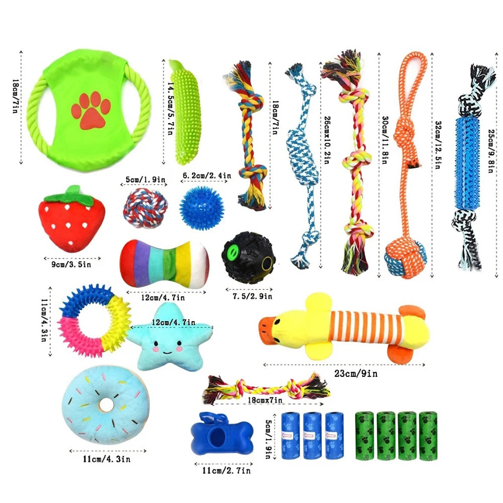 25Pcs Puppy Chew Toys Dog Chew Toys Dog Treat Balls & Squeaky Toy for Small Medium Dogs